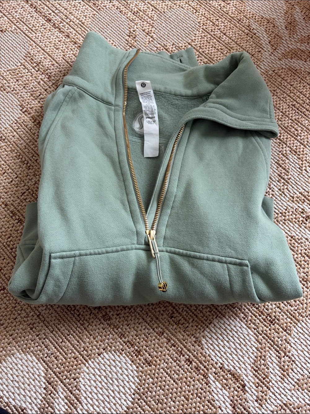 lululemon athletica Sage Green Half-Zip Pullover with Gold Zipper